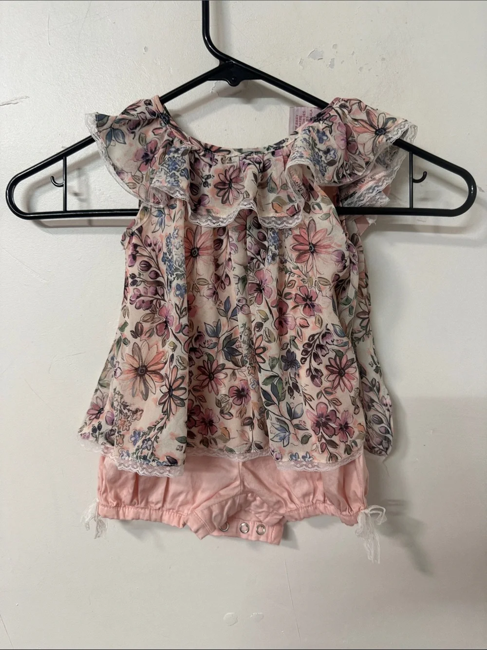Catherine Malandrino Pink Floral Ruffle Romper Set